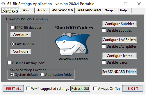 Shark007 Codecs(多媒体编解码器套件) v20.1.9 便携版